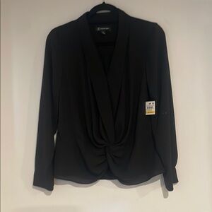 INC International Concepts Black Drape Front Blouse NWT